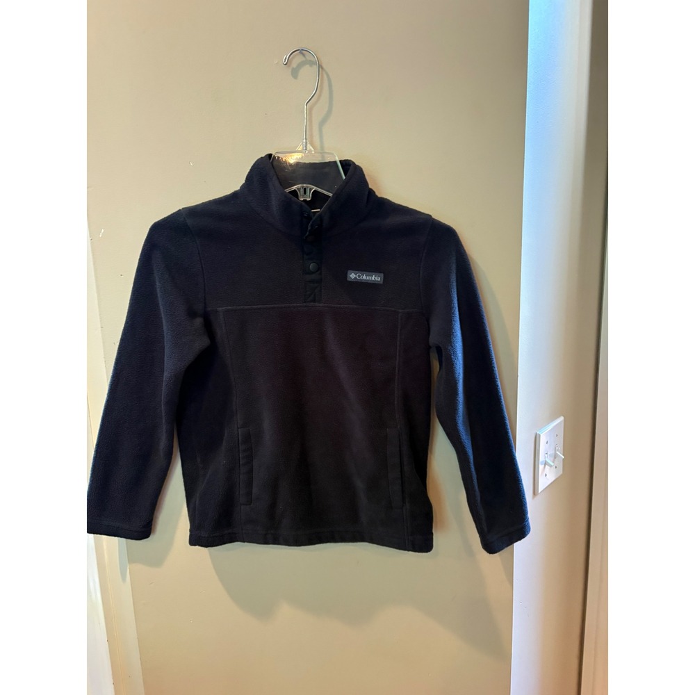 Columbia Boys Fleece Pullover Black Snap Neck Mock Neck Jacket Size M 10/12